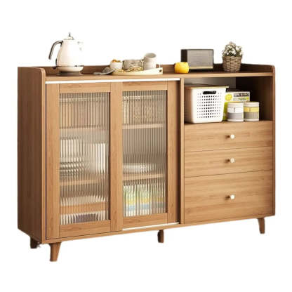 Nut-Brown Open Sideboard with Drawers and Shelves — Nut-Brown