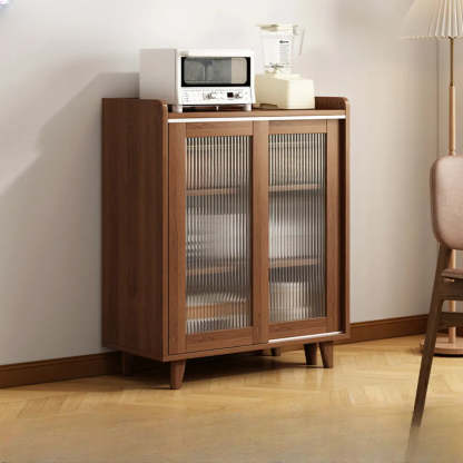 Nut-Brown Open Sideboard with Drawers and Shelves — Wood Color