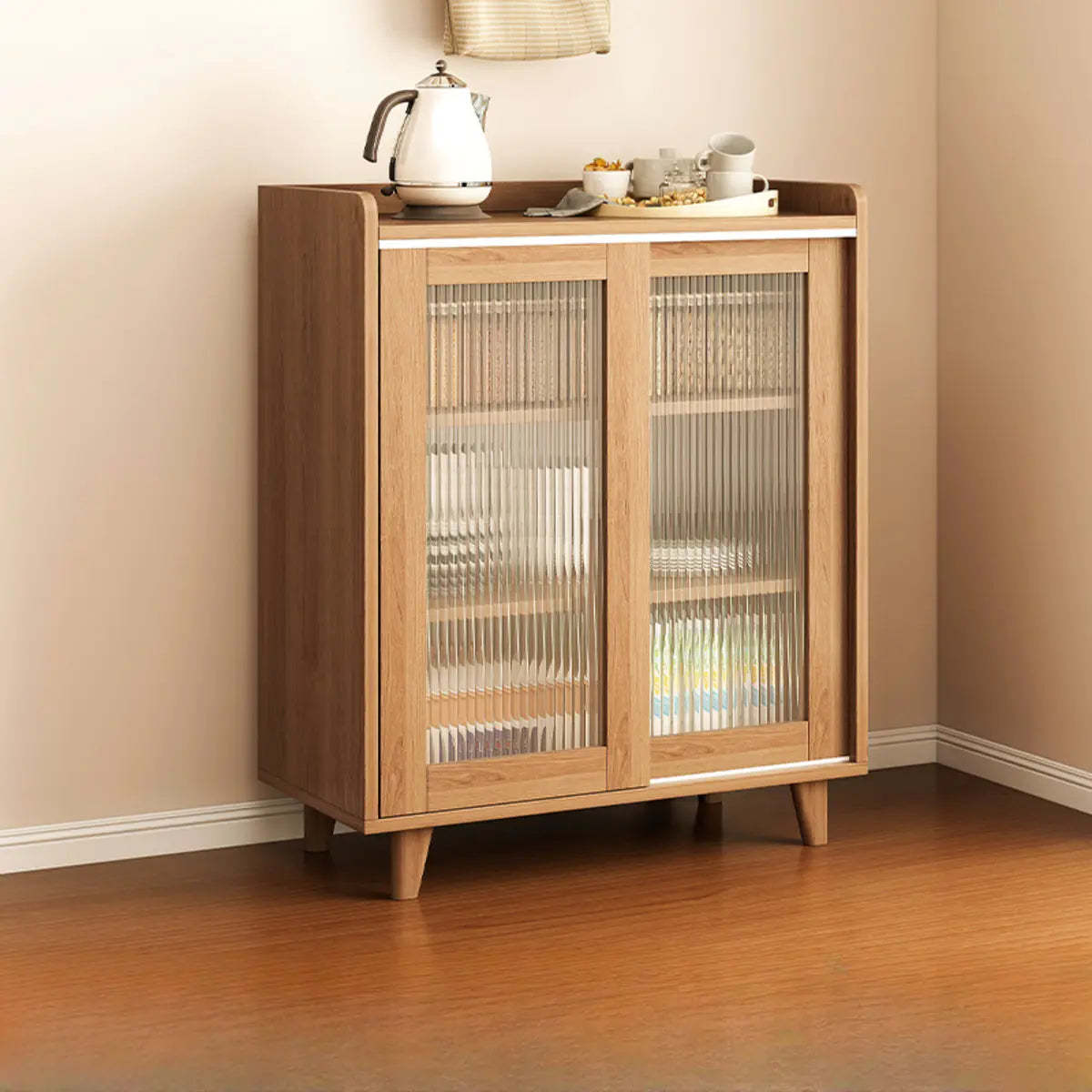 Nut-Brown Open Sideboard with Drawers and Shelves
