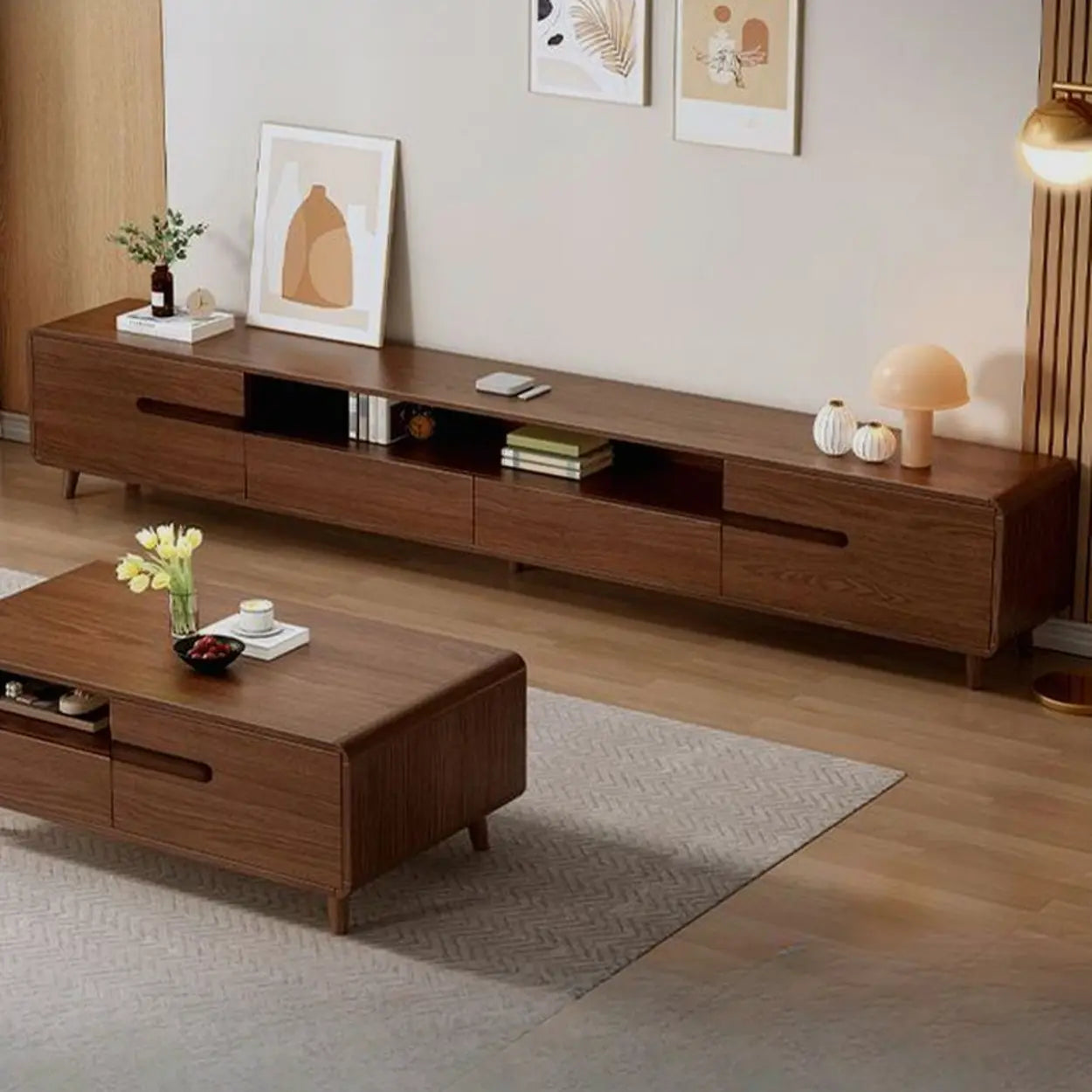 Nut-Brown Wood Parlor Drawer TV Stand