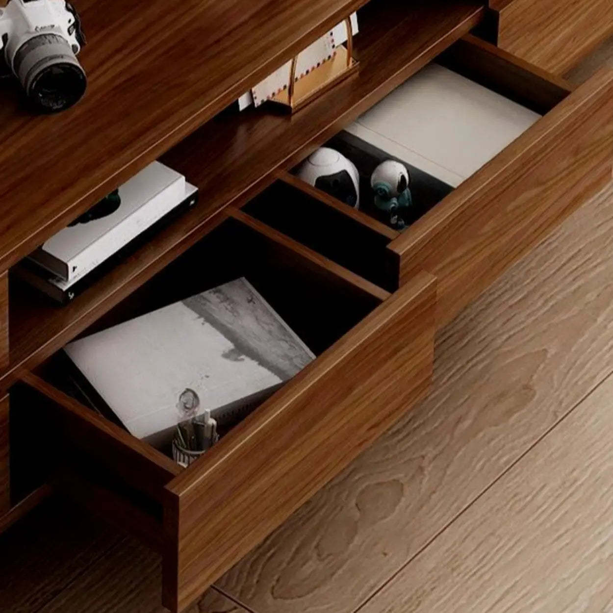 Nut-Brown Wood Parlor Drawer TV Stand — Nut-Brown