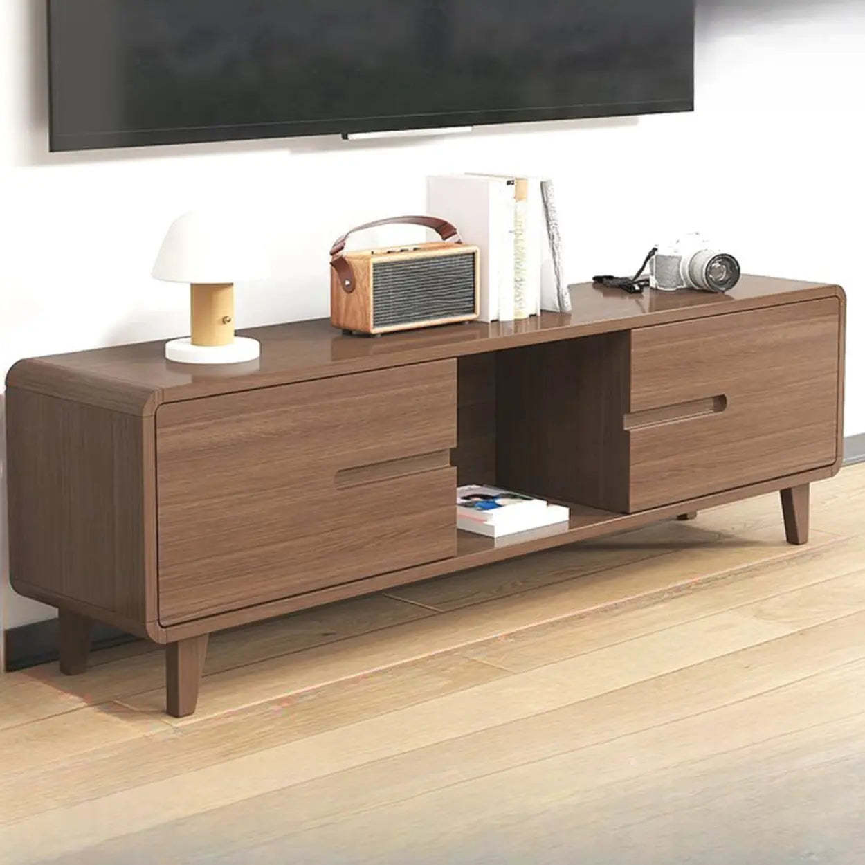Modern drawer stand tv stands in wood — 47" L x 12" W x 18" H / Nut & Brown