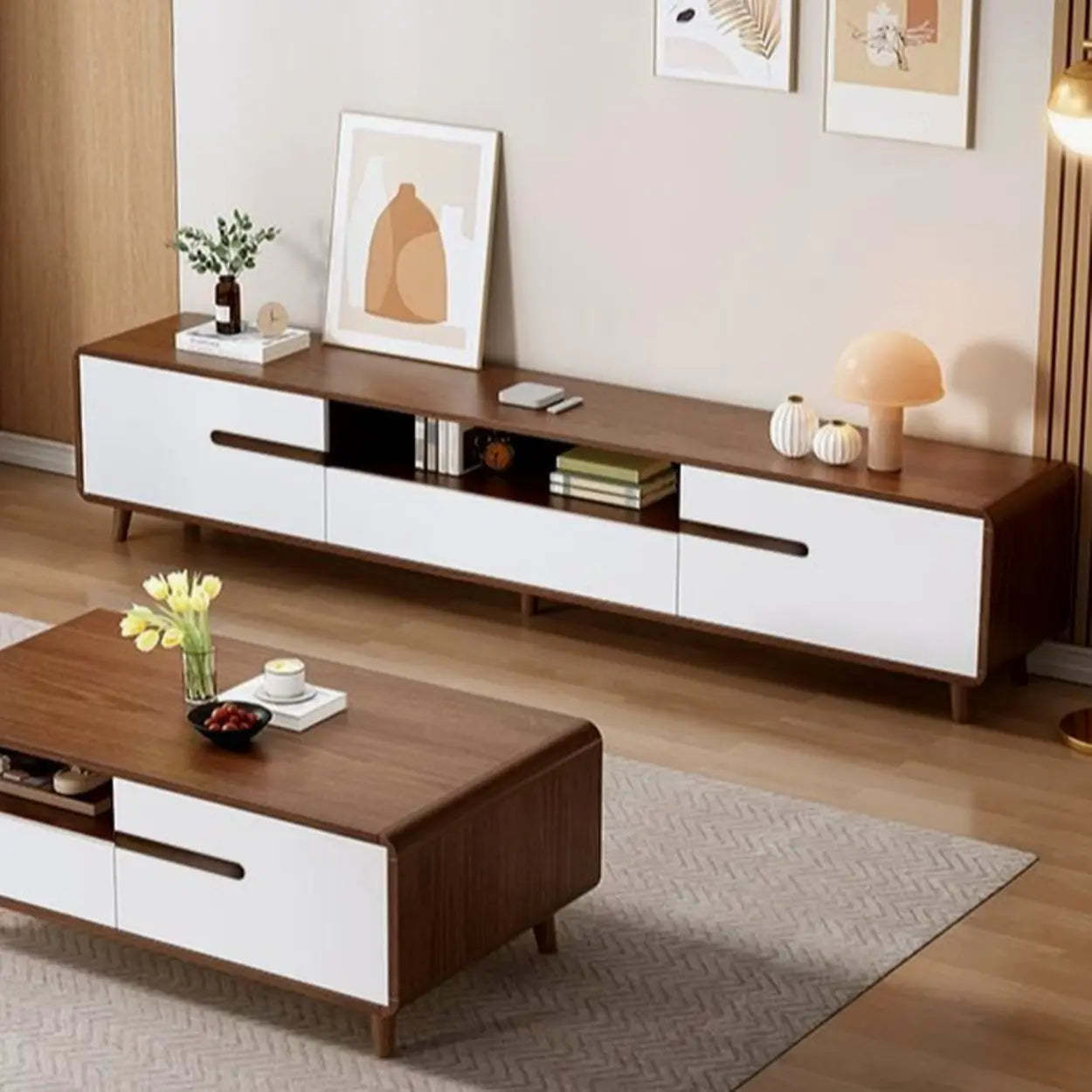 Nut-Brown Wood Parlor Drawer TV Stand — Nut-Brown