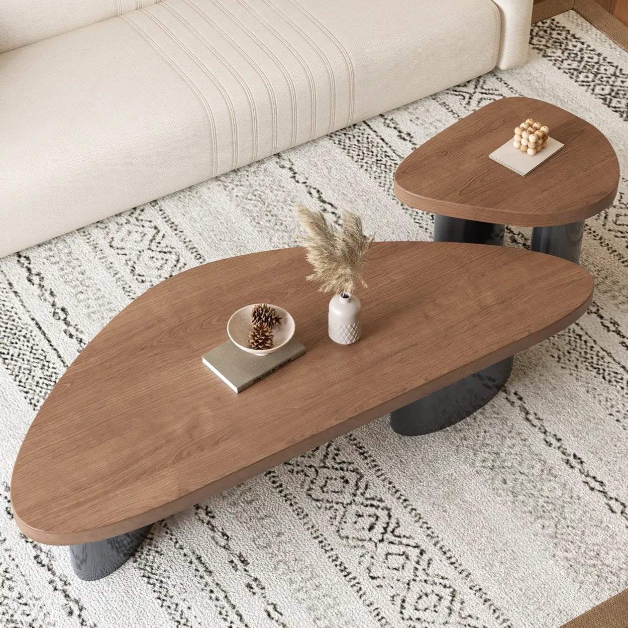 Nut-Brown Pine Wood Triangle Nesting Coffee Tables