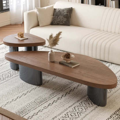 Nut-Brown Pine Wood Triangle Nesting Coffee Tables — Nut-Brown