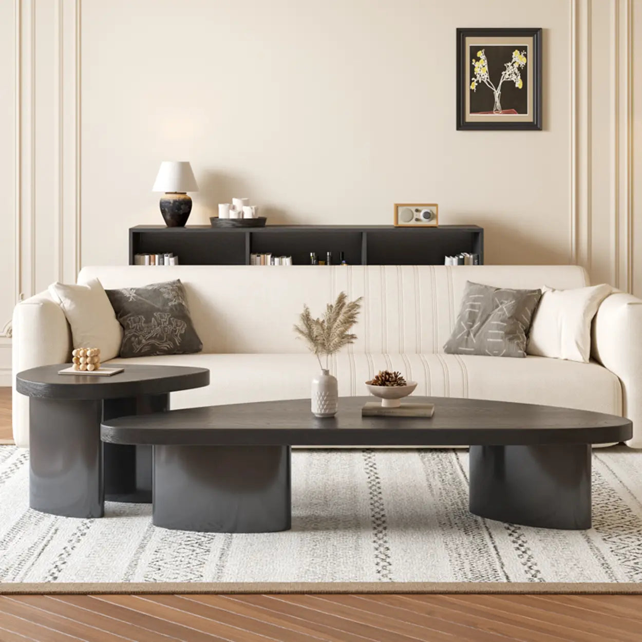Nut-Brown Pine Wood Triangle Nesting Coffee Tables