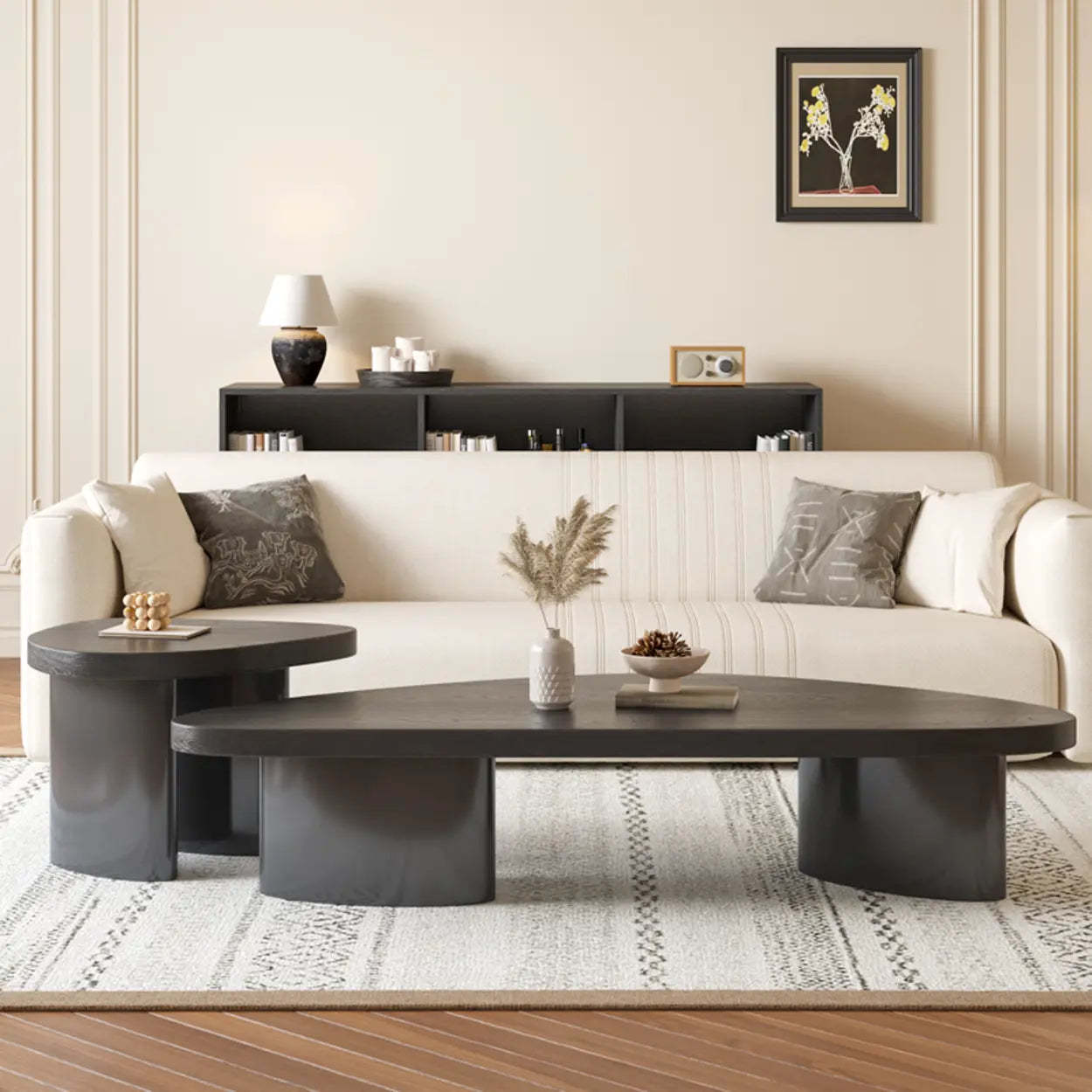 Nut-Brown Pine Wood Triangle Nesting Coffee Tables