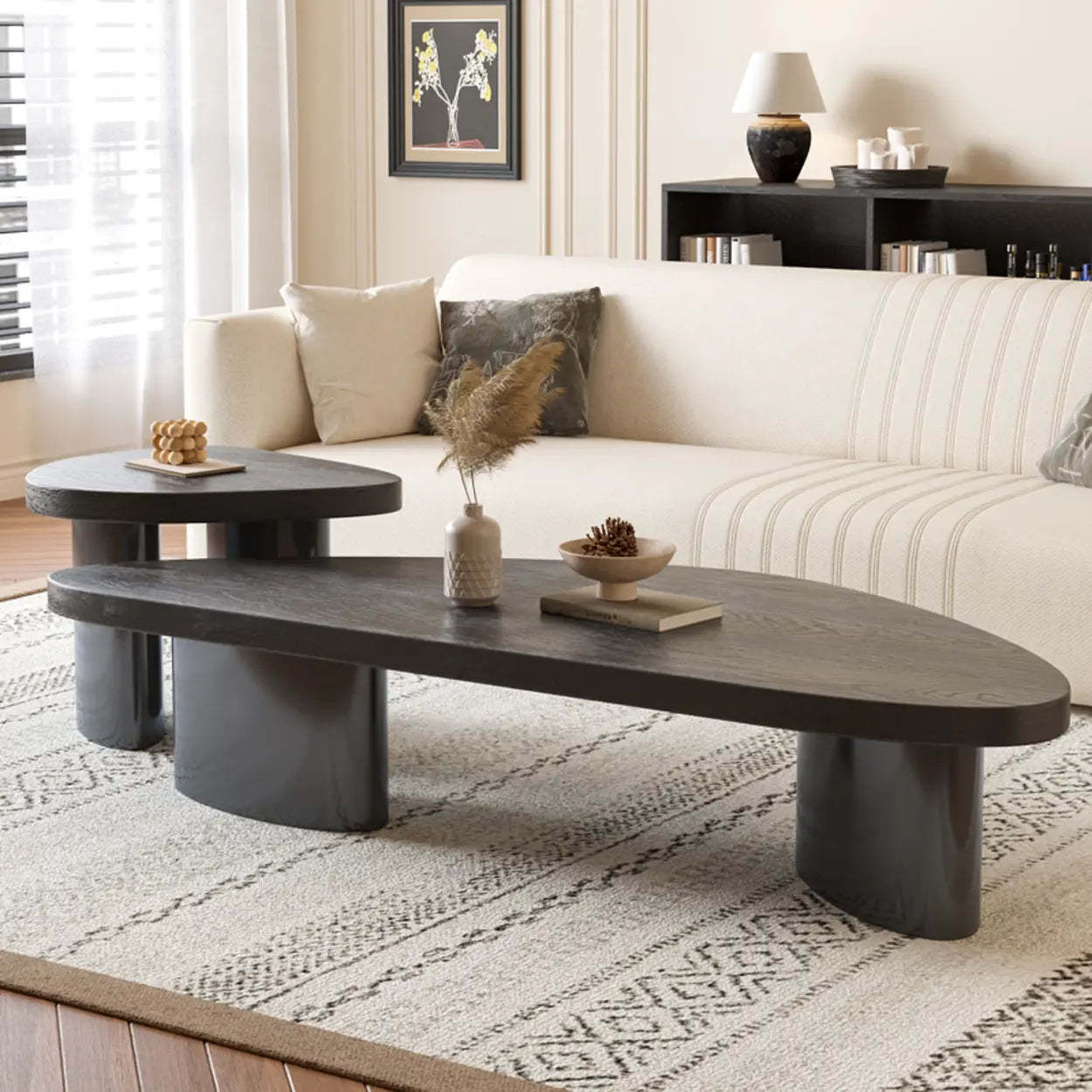 Nut-Brown Pine Wood Triangle Nesting Coffee Tables