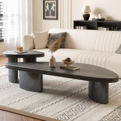 Nut-Brown Pine Wood Triangle Nesting Coffee Tables