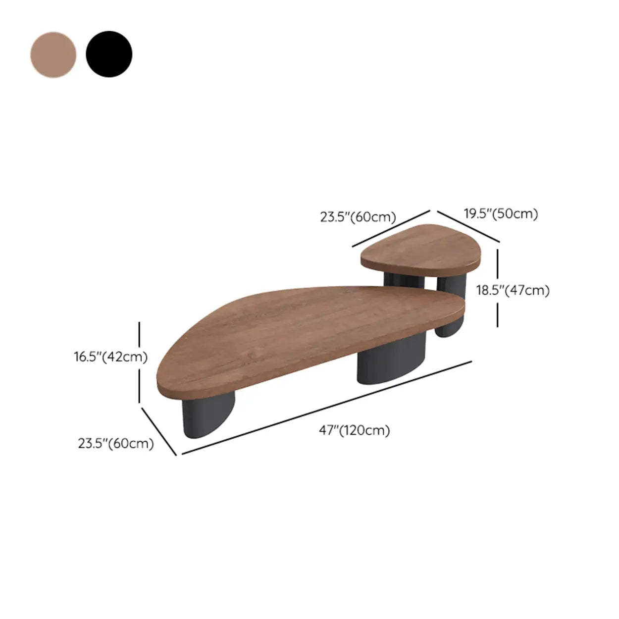Nut-Brown Pine Wood Triangle Nesting Coffee Tables