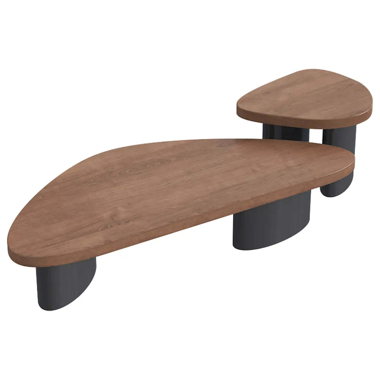 Nut-Brown Pine Wood Triangle Nesting Coffee Tables — Nut-Brown