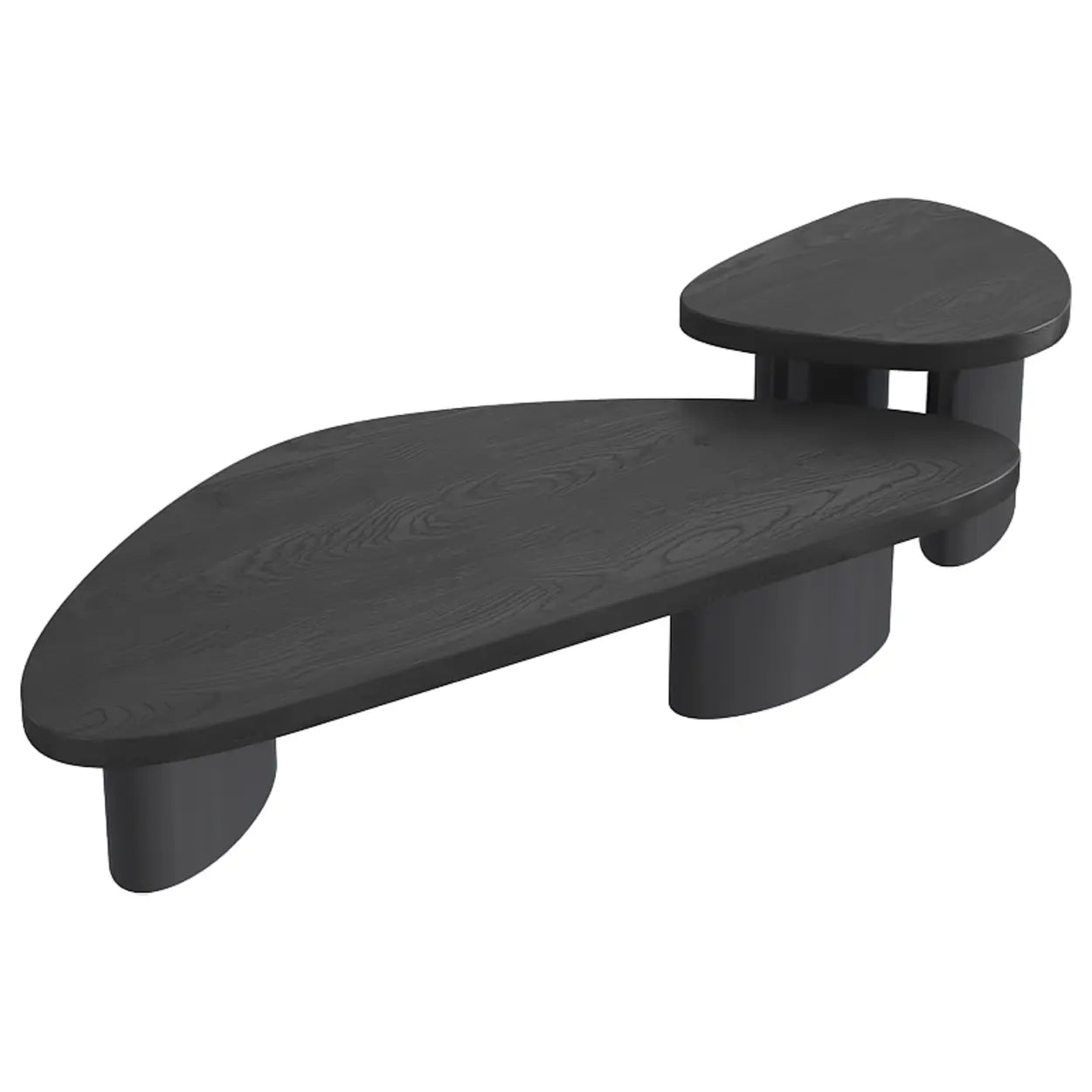 Nut-Brown Pine Wood Triangle Nesting Coffee Tables — Black