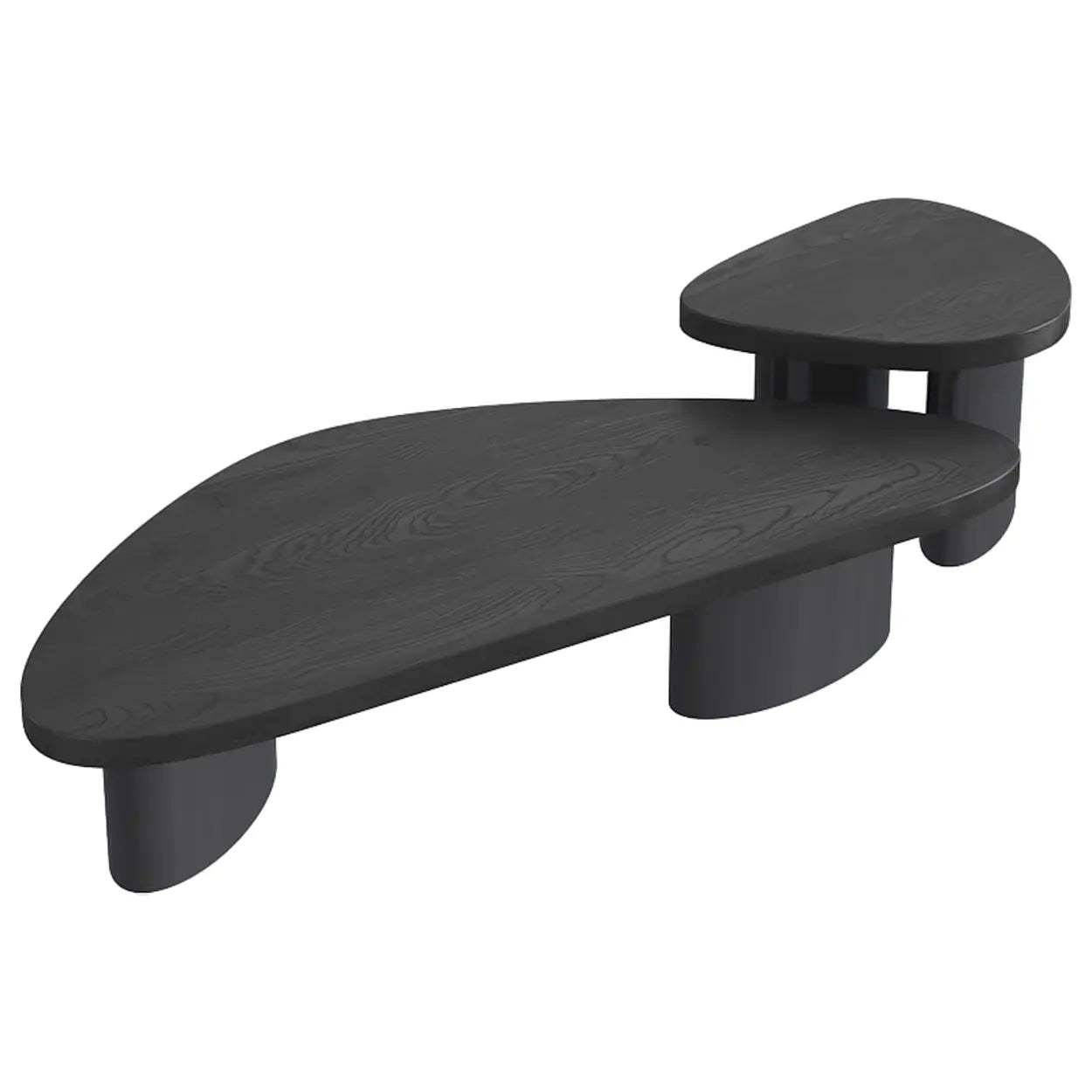 Nut-Brown Pine Wood Triangle Nesting Coffee Tables — Black