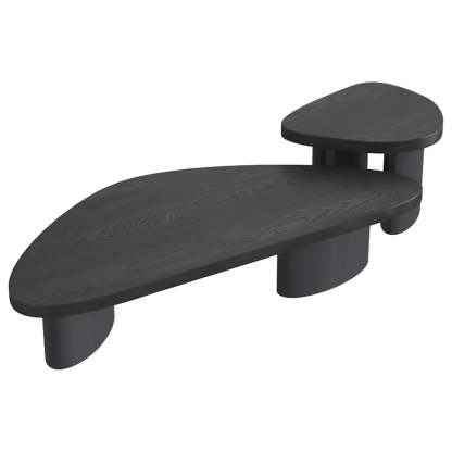 Nut-Brown Pine Wood Triangle Nesting Coffee Tables — Black