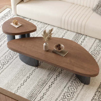 Nut-Brown Pine Wood Triangle Nesting Coffee Tables — Nut-Brown