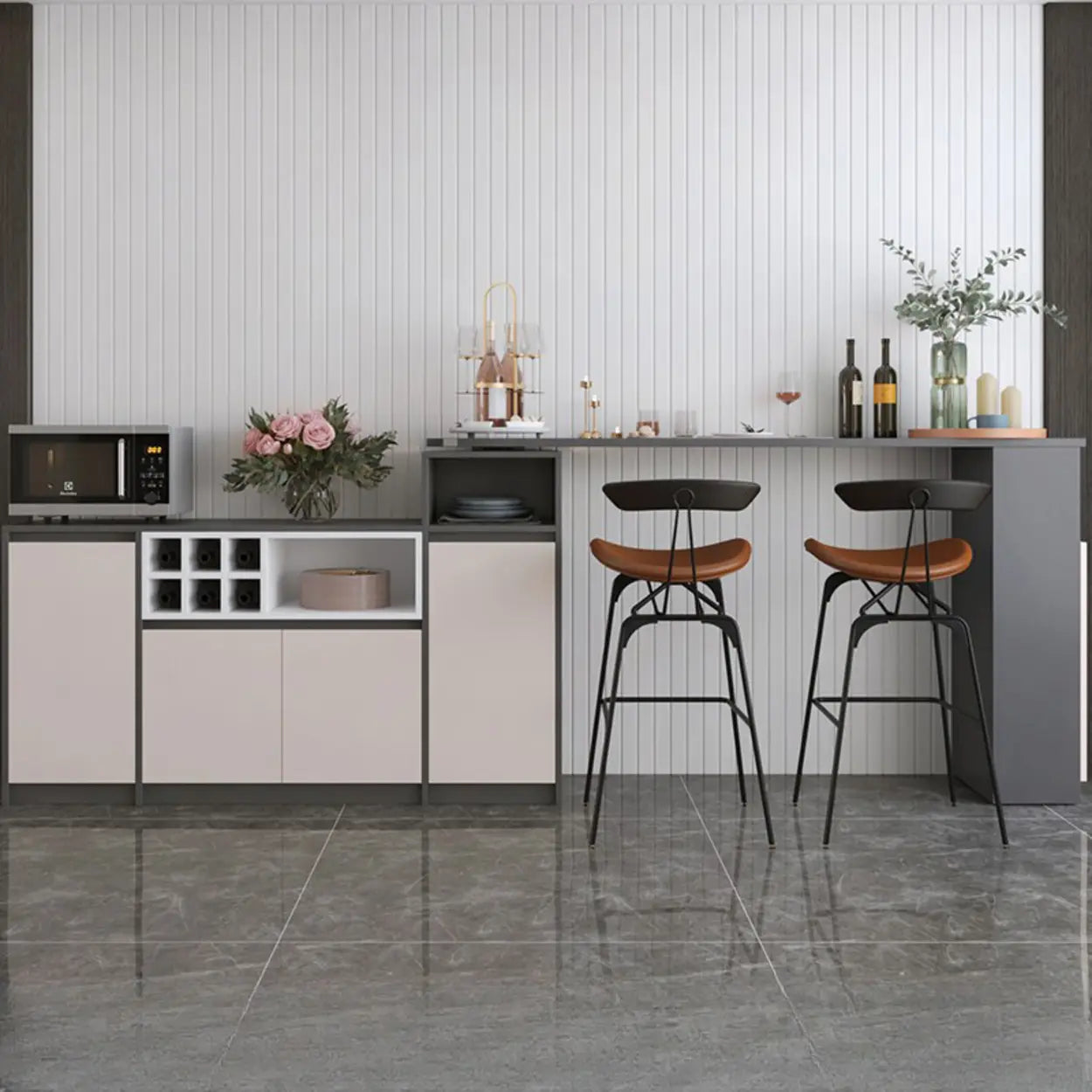 Nut-Brown Rectangular Wood Bar Table with Storage
