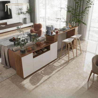 Nut-Brown Rectangular Wood Bar Table with Storage — Grey / Table Only