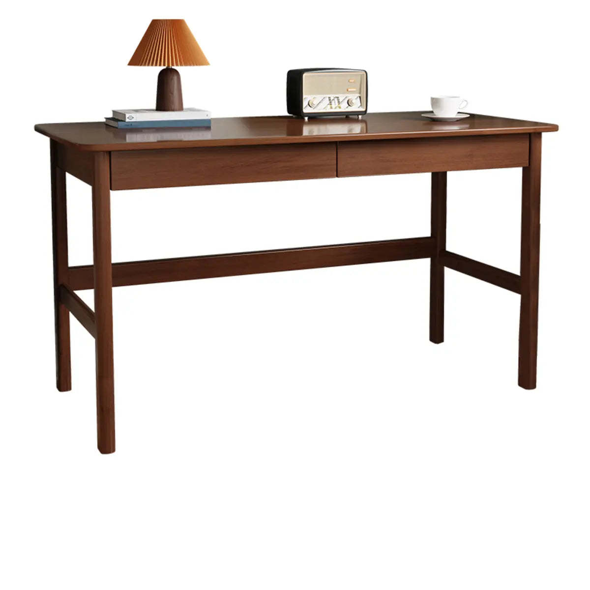 Nut-Brown Rubberwood Drawer H-Shape Writing Desk — Without Chairs / Natural Finish