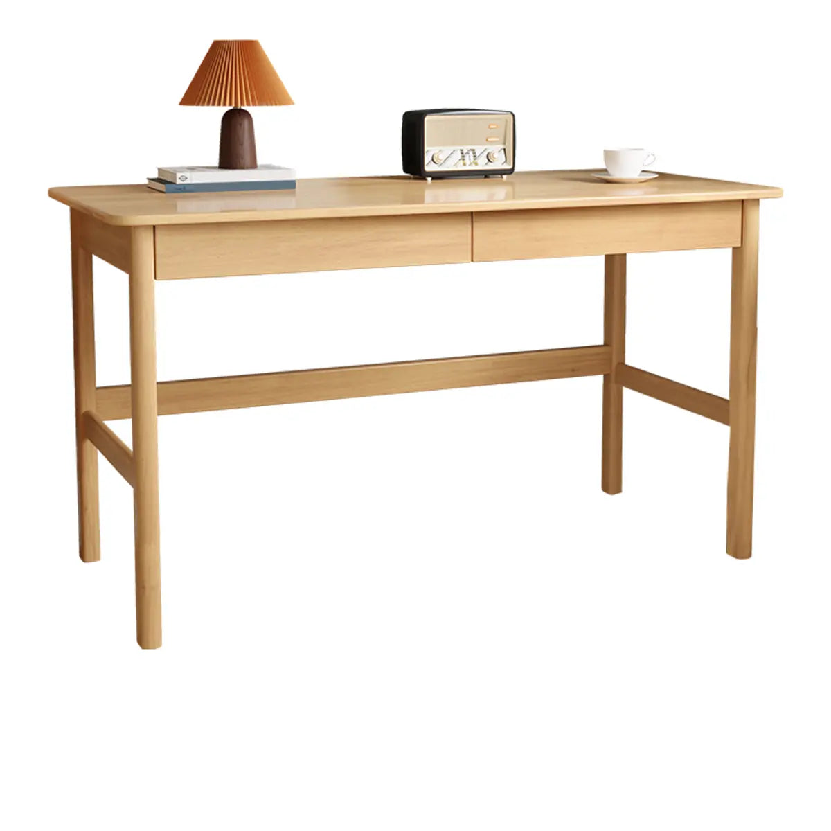 Nut-Brown Rubberwood Drawer H-Shape Writing Desk — Without Chairs / Natural Finish