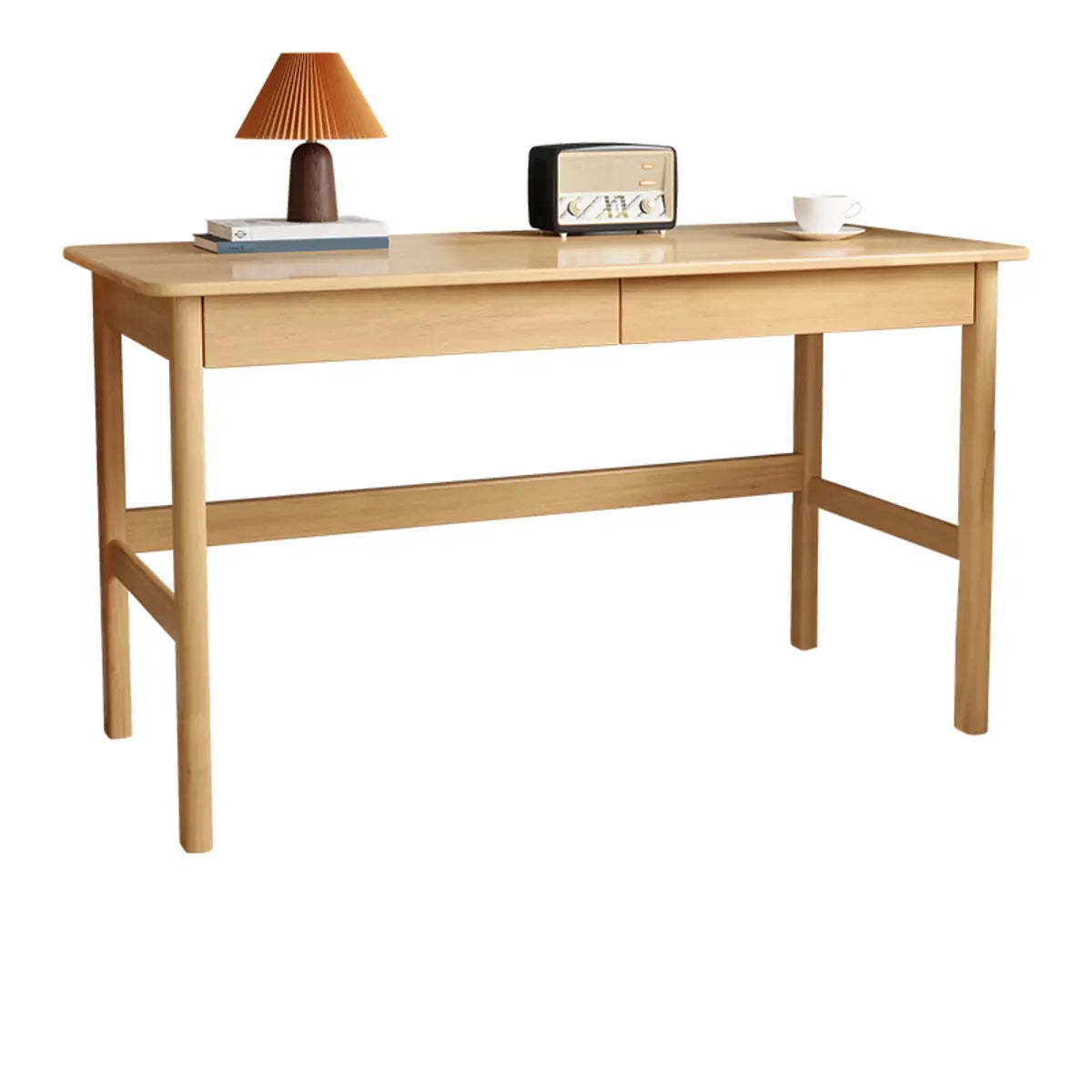 Nut-Brown Rubberwood Drawer H-Shape Writing Desk — Without Chairs / Natural Finish
