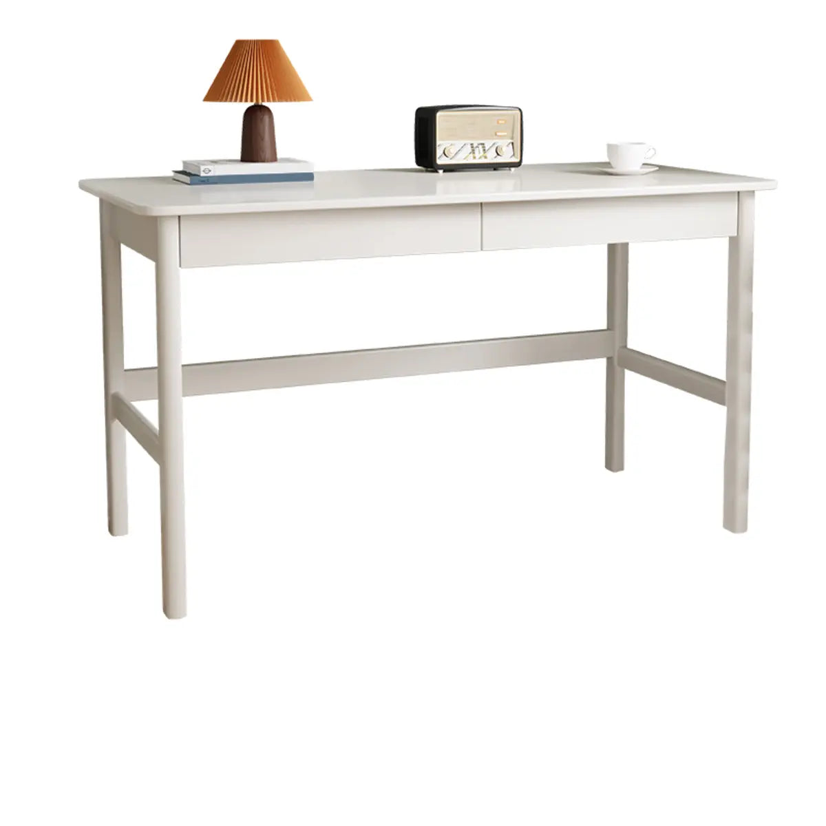Nut-Brown Rubberwood Drawer H-Shape Writing Desk — Without Chairs / Natural Finish