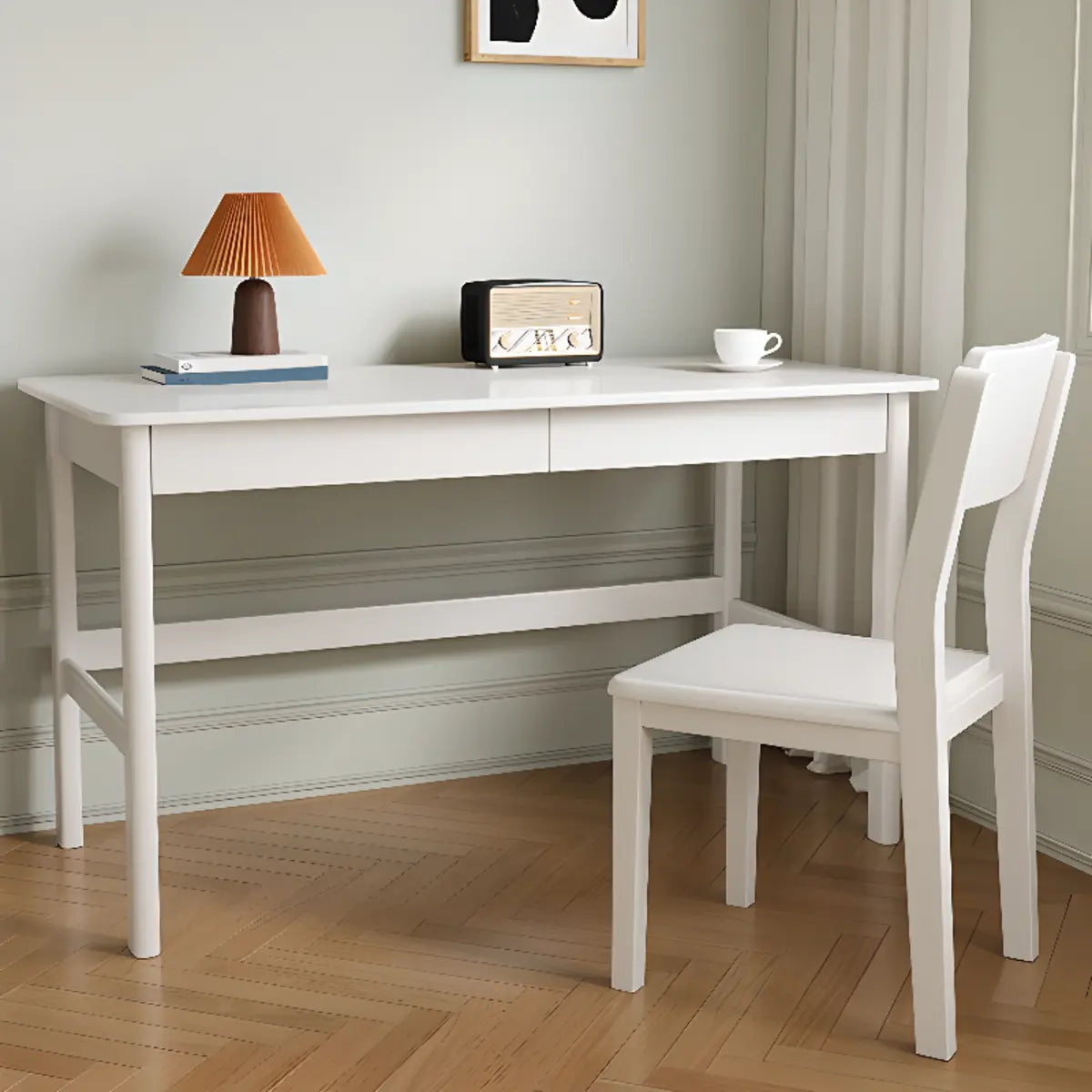 Nut-Brown Rubberwood Drawer H-Shape Writing Desk — Without Chairs / Natural Finish