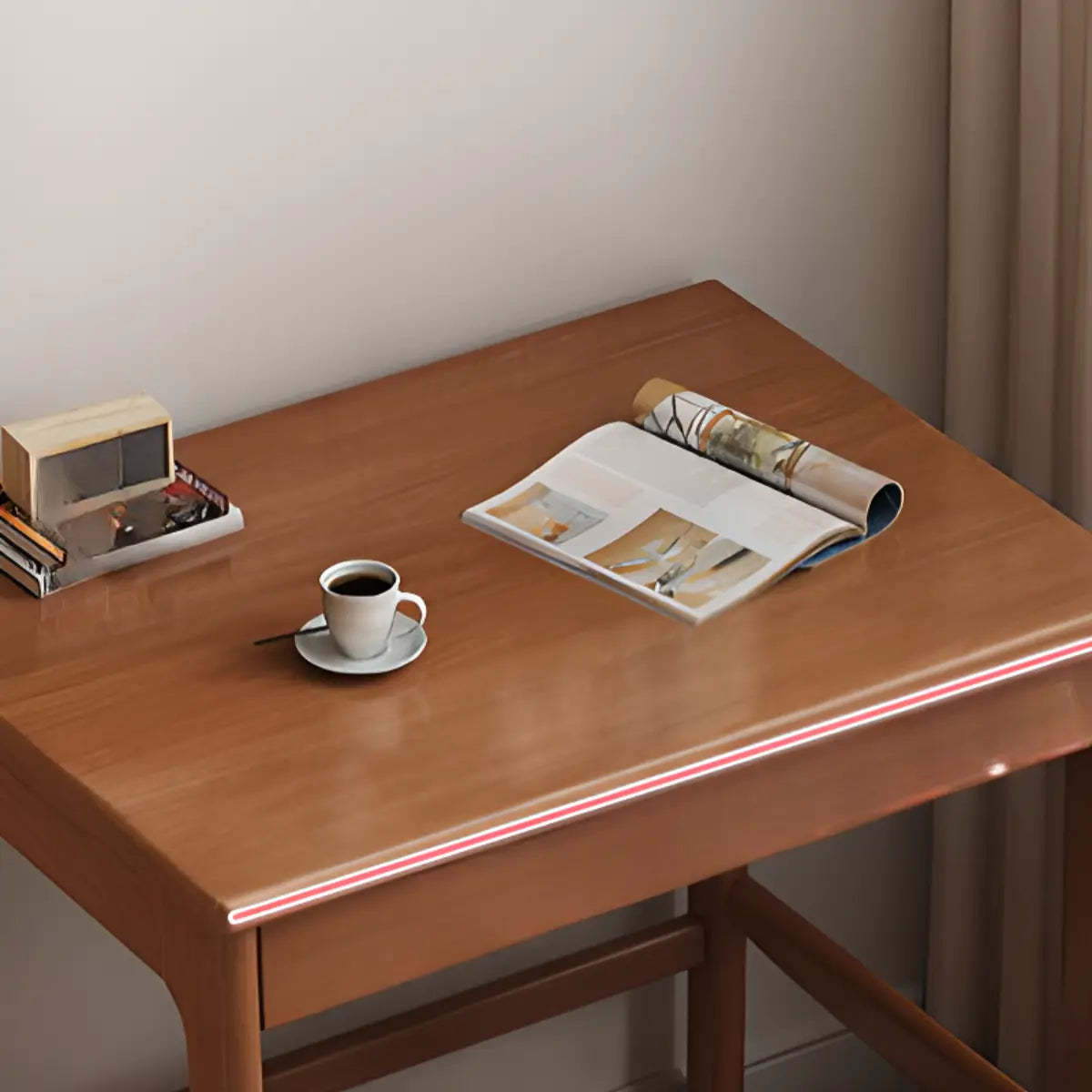 Nut-Brown Rubberwood Drawer H-Shape Writing Desk — Without Chairs / Nut-Brown