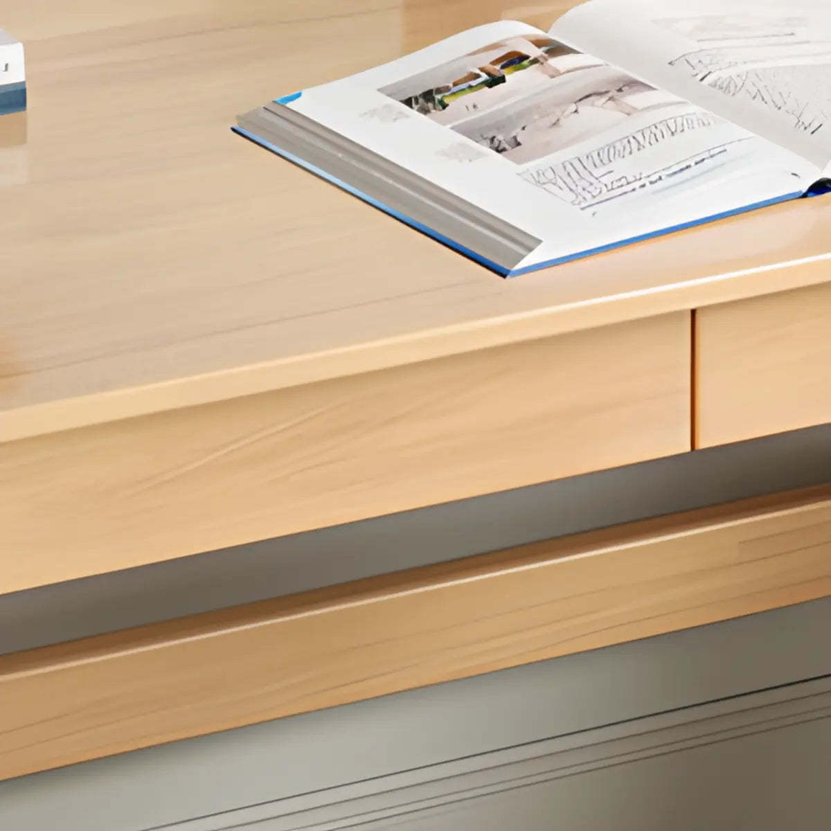 Nut-Brown Rubberwood Drawer H-Shape Writing Desk — Without Chairs / Nut-Brown