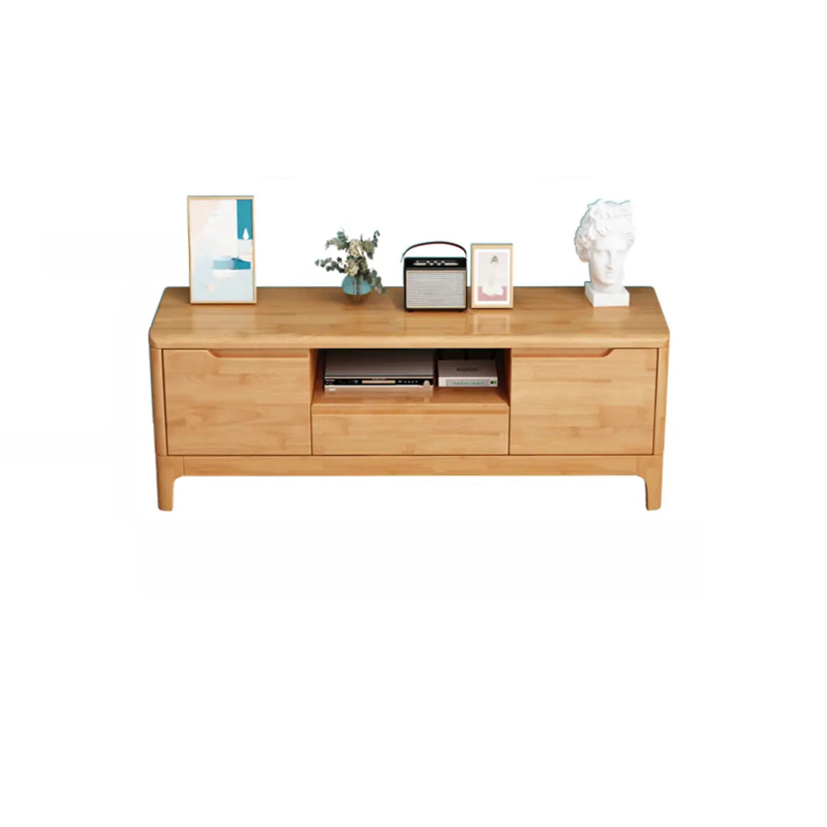 Nut-Brown Rubberwood TV Stand with Shelf Cabinet — Nut-Brown