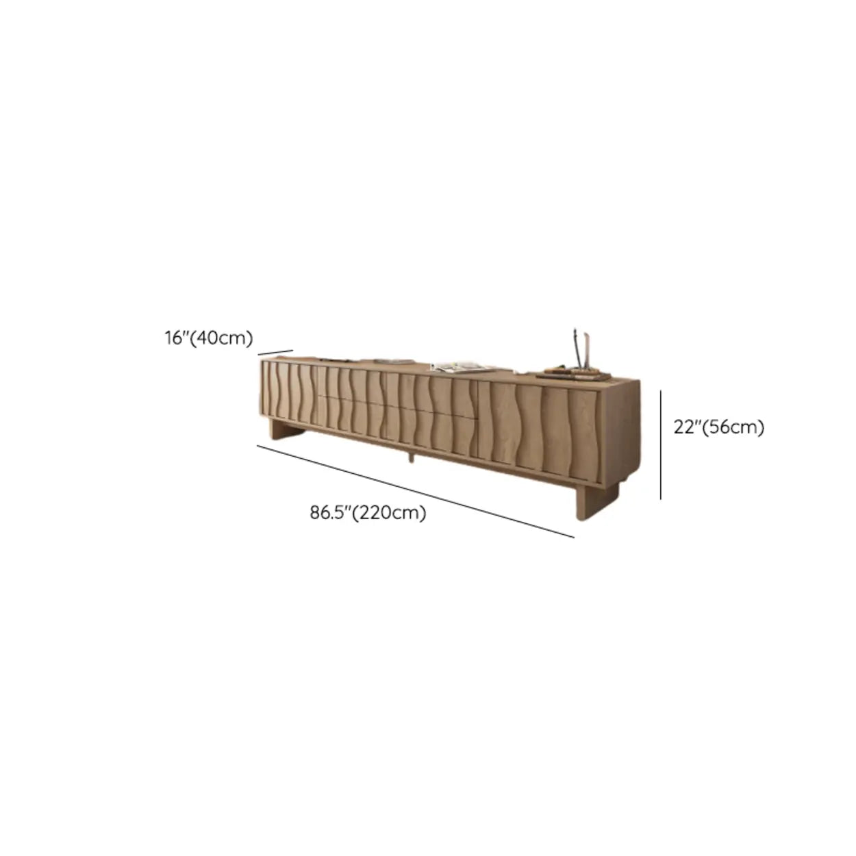 Nut-Brown Wave-Texture Wood Drawer TV Stand