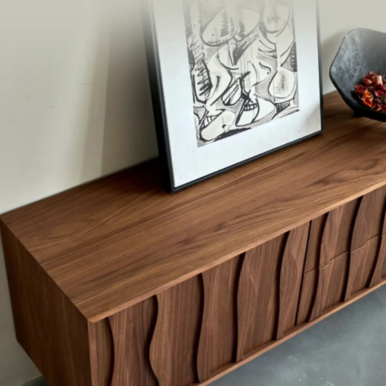 Nut-Brown Wave-Texture Wood Drawer TV Stand — Nut-Brown