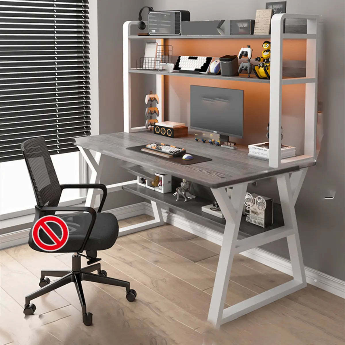 Nut-Brown Wood Computer Desk with Hutch and Shelf — Nut-Brown / Without Chairs