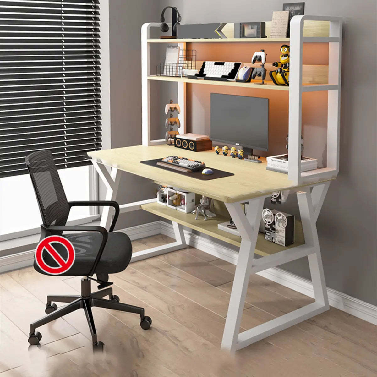 Nut-Brown Wood Computer Desk with Hutch and Shelf