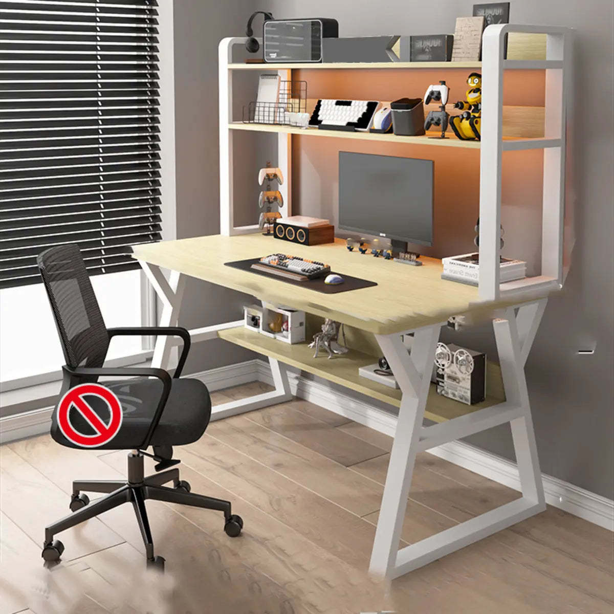Nut-Brown Wood Computer Desk with Hutch and Shelf
