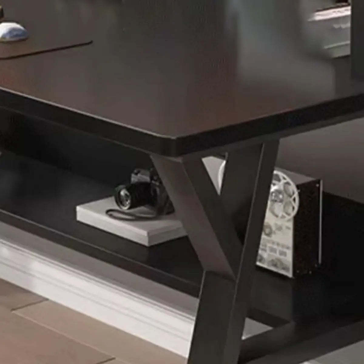 Nut-Brown Wood Computer Desk with Hutch and Shelf