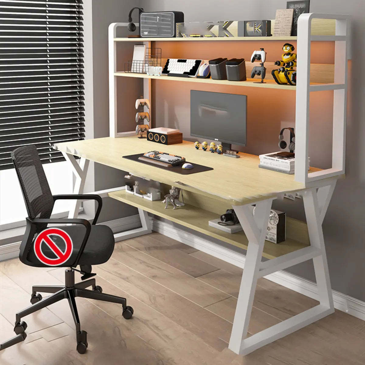 Nut-Brown Wood Computer Desk with Hutch and Shelf