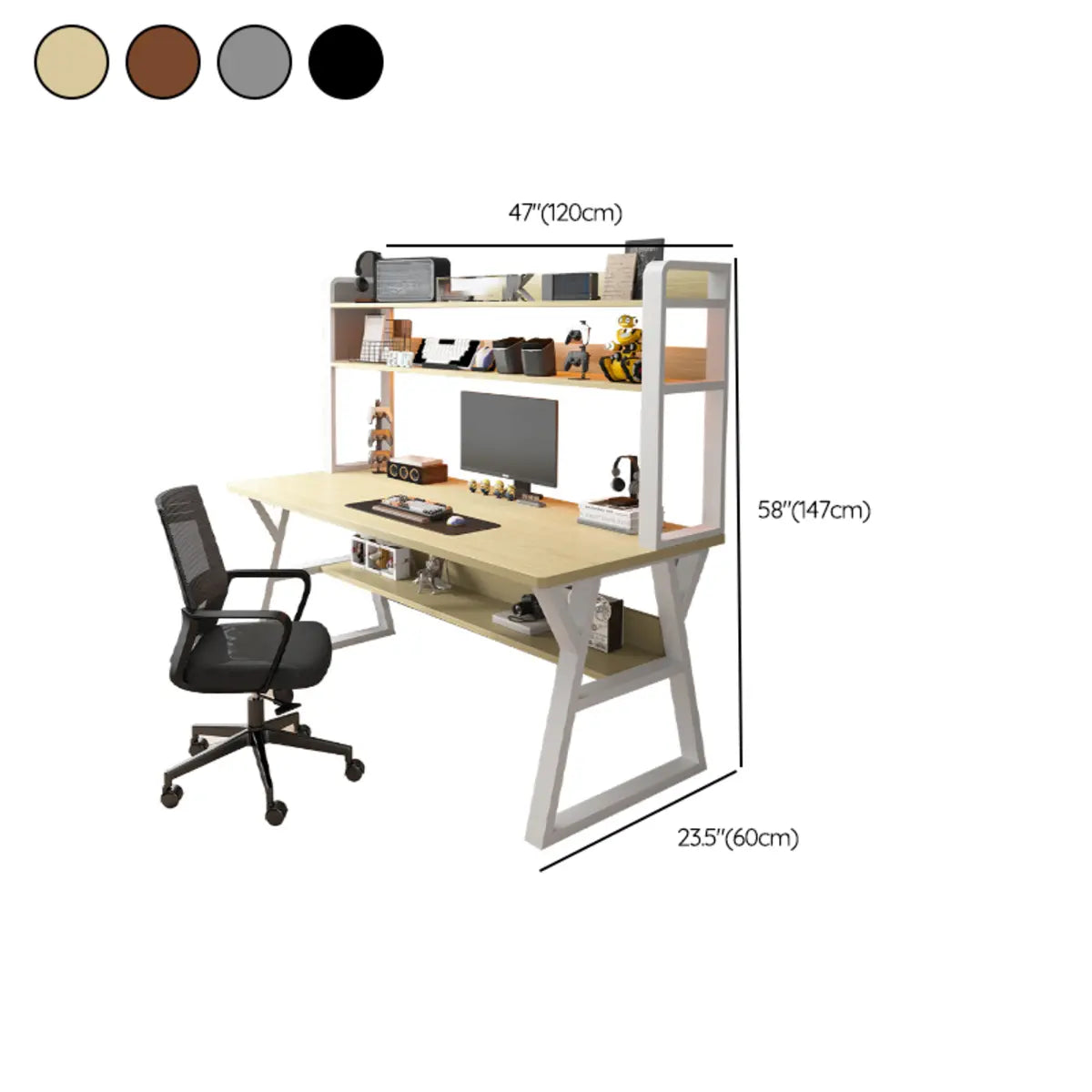 Nut-Brown Wood Computer Desk with Hutch and Shelf