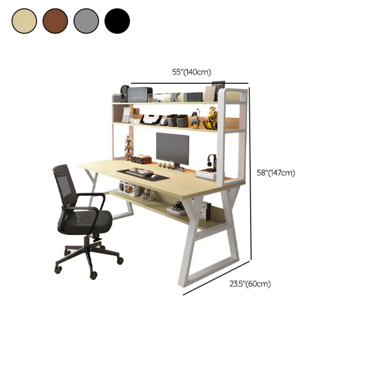 Nut-Brown Wood Computer Desk with Hutch and Shelf