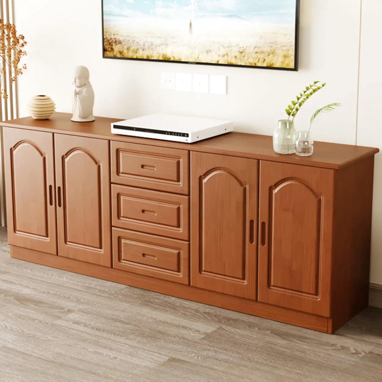 Nut-Brown Wood Drawer Rectangle TV Stand