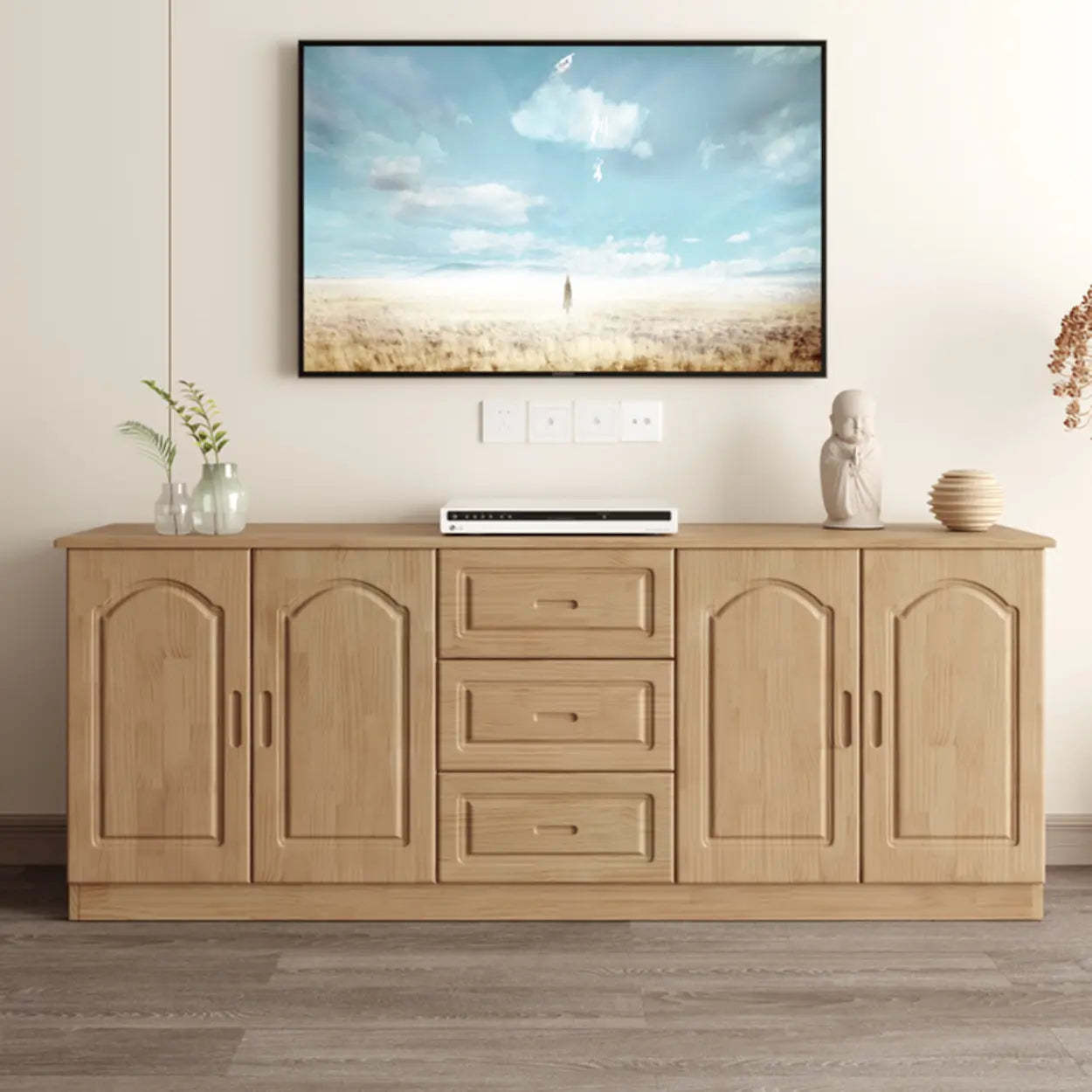 Nut-Brown Wood Drawer Rectangle TV Stand — Natural