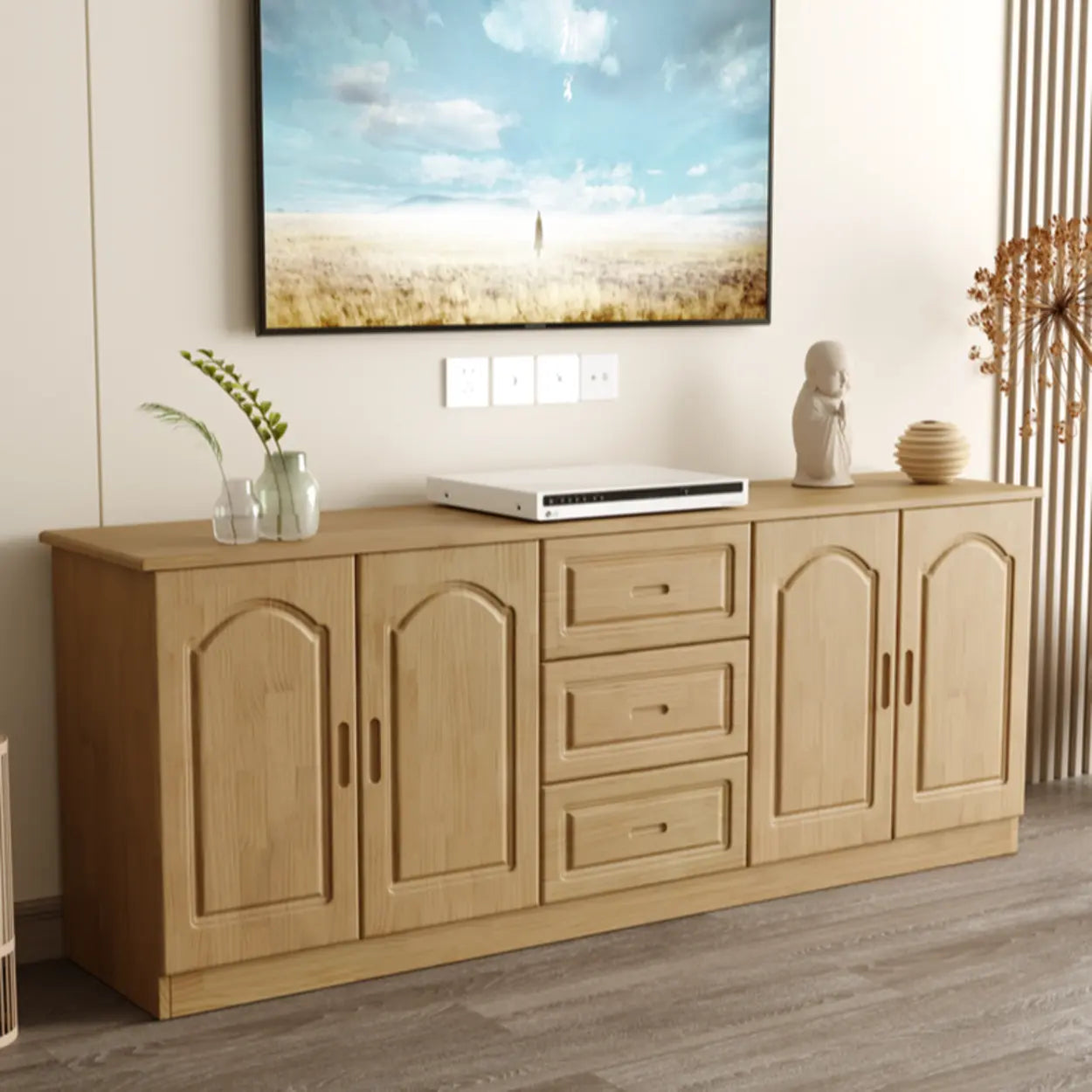 Nut-Brown Wood Drawer Rectangle TV Stand