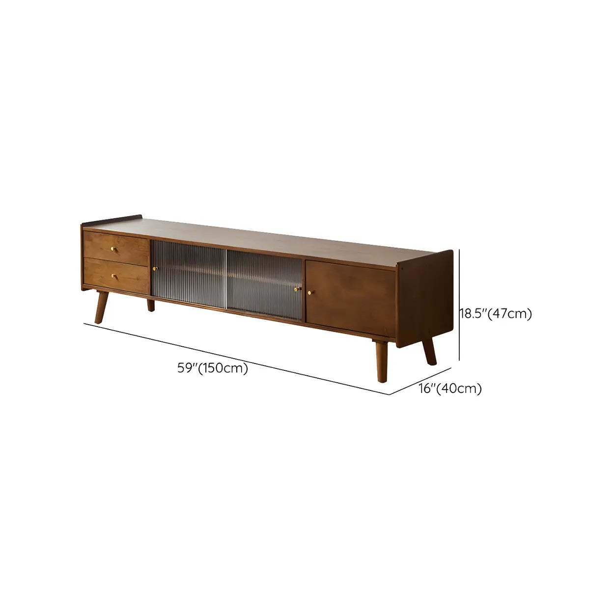 Nut-Brown Wood TV Stand with Drawers and Legs
