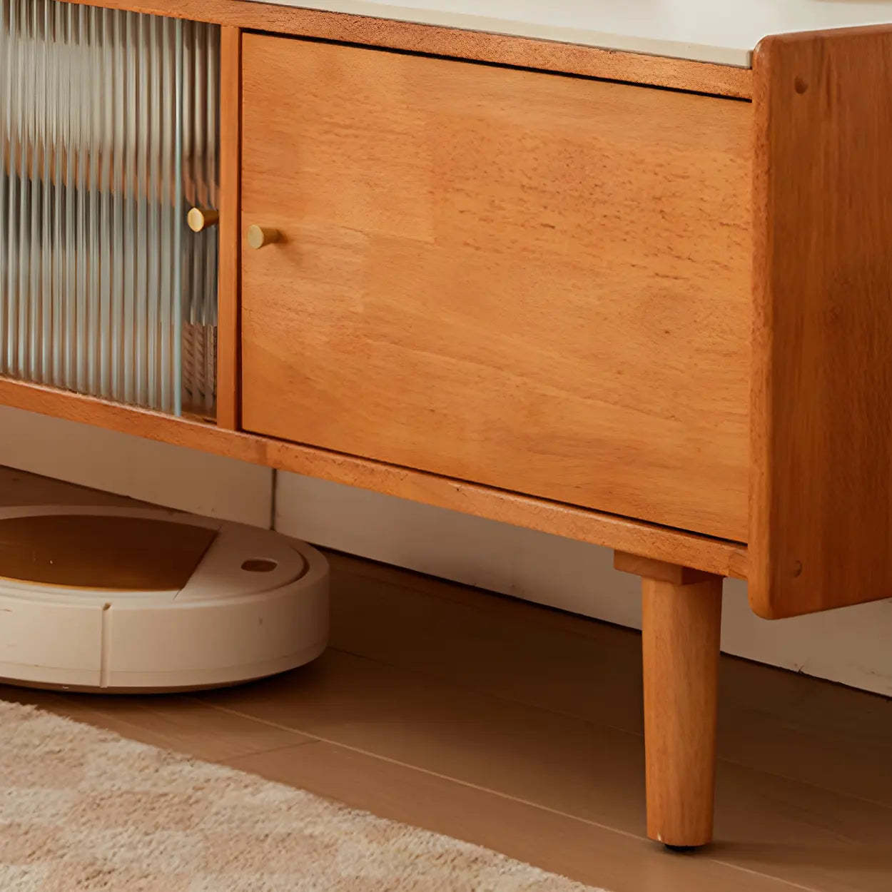 Nut-Brown Wood TV Stand with Drawers and Legs — Nut-Brown