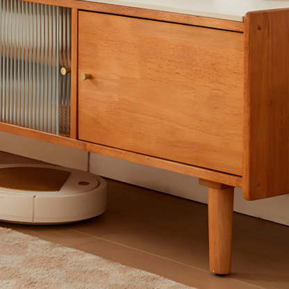 Nut-Brown Wood TV Stand with Drawers and Legs — Nut-Brown