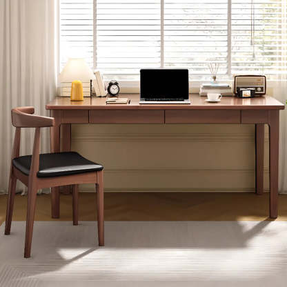 Nut-Brown Wood Parsons Drawer Writing Desk — Without Chairs / Grey