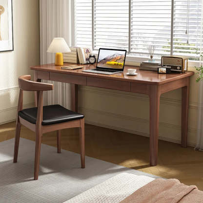 Nut-Brown Wood Parsons Drawer Writing Desk — Without Chairs / Grey