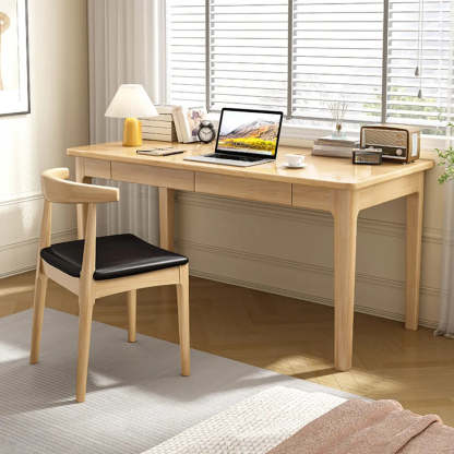 Nut-Brown Wood Parsons Drawer Writing Desk — Without Chairs / Grey