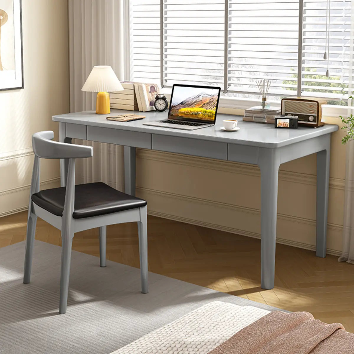 Nut-Brown Wood Parsons Drawer Writing Desk — Without Chairs / Natural Finish