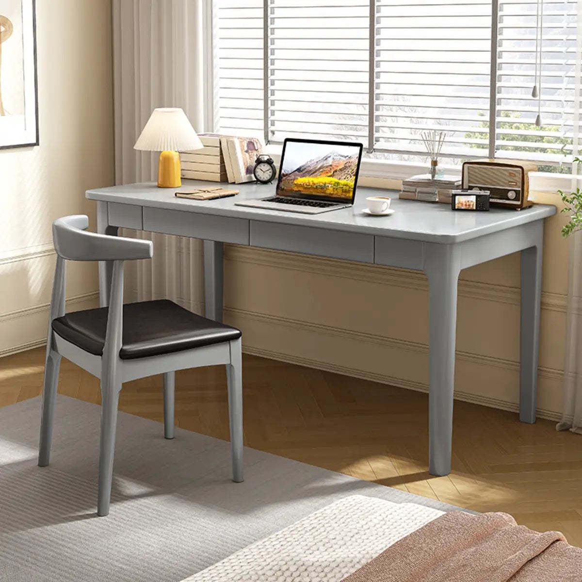 Nut-Brown Wood Parsons Drawer Writing Desk — Without Chairs / Natural Finish