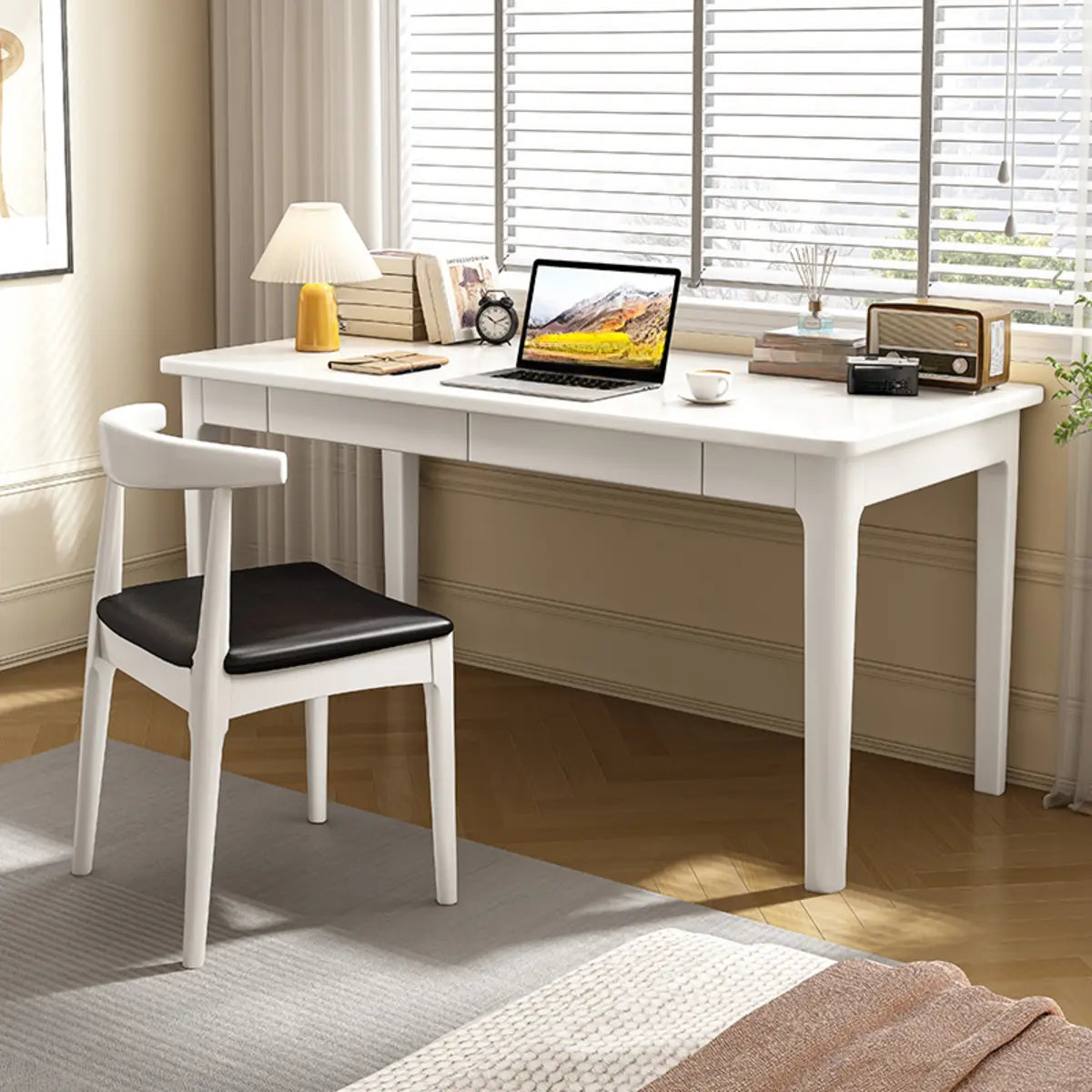 Nut-Brown Wood Parsons Drawer Writing Desk — Without Chairs / Natural Finish